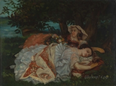 londongallery/gustave courbet - young ladies on the bank of the seine
